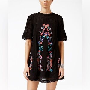 Free People Perfectly Victorian Black Embroidered Dress Short Sleeve